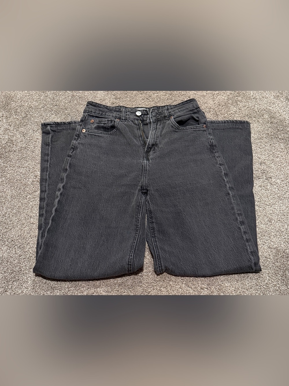 H&M Washed Black Denim High-Rise Jeans